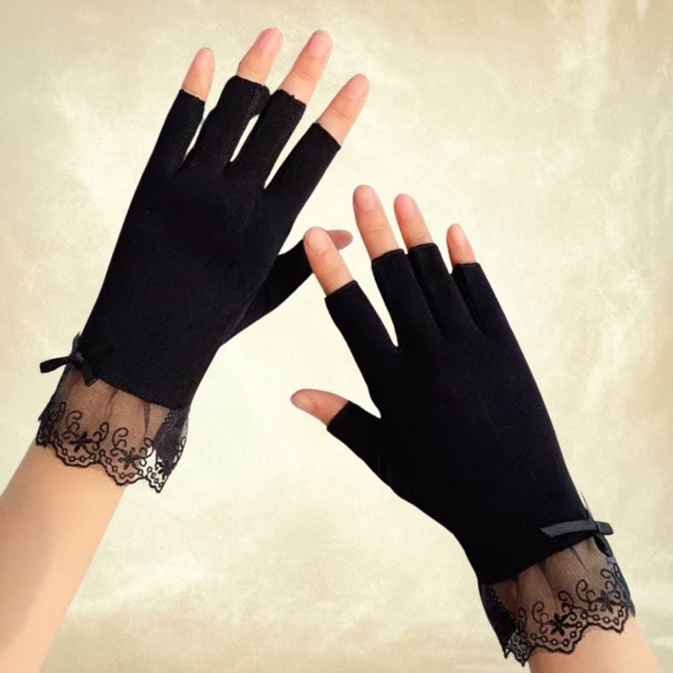 Siyah Pamuklu Yarım Parmak Sürüş Eldiveni
