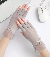Gri Yarım Parmak Dantel Sürüş Eldiveni