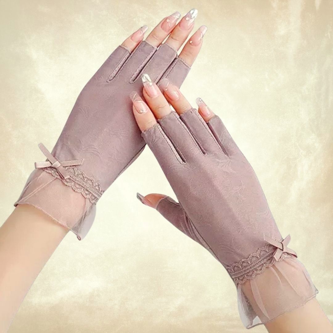Gül Kurusu Yarım Parmak Dantel  Sürüş Eldiveni