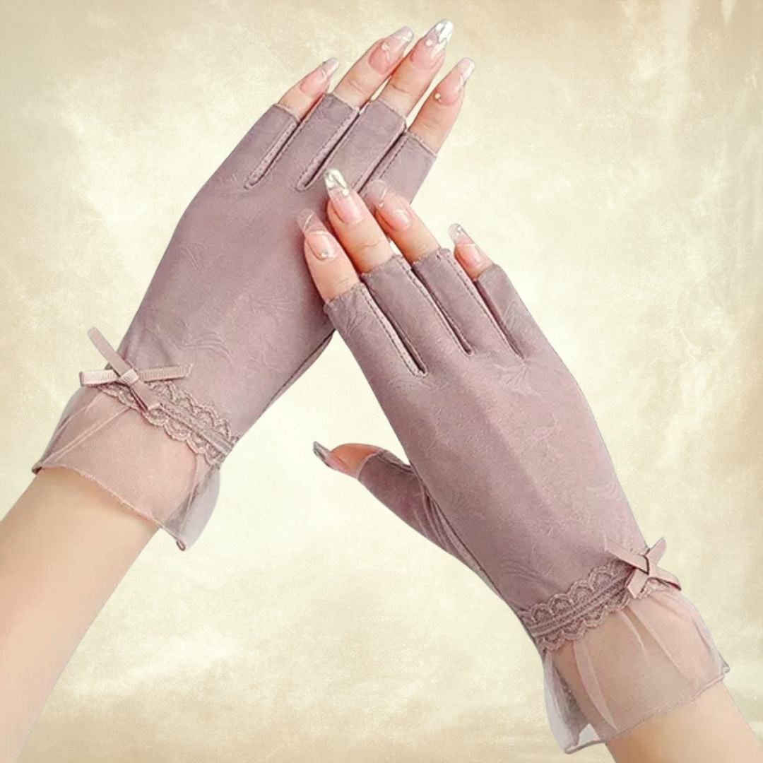 Gül Kurusu Yarım Parmak Dantel  Sürüş Eldiveni