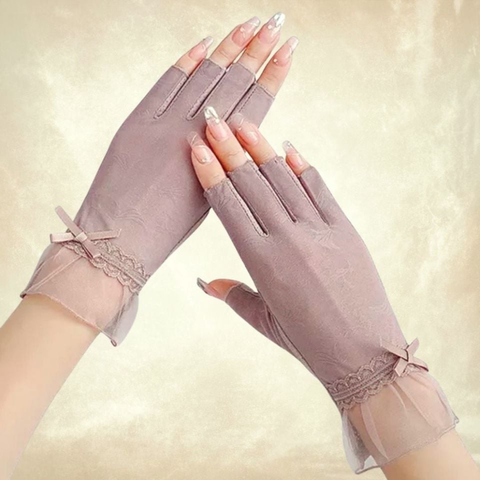 Gül Kurusu Yarım Parmak Dantel  Sürüş Eldiveni