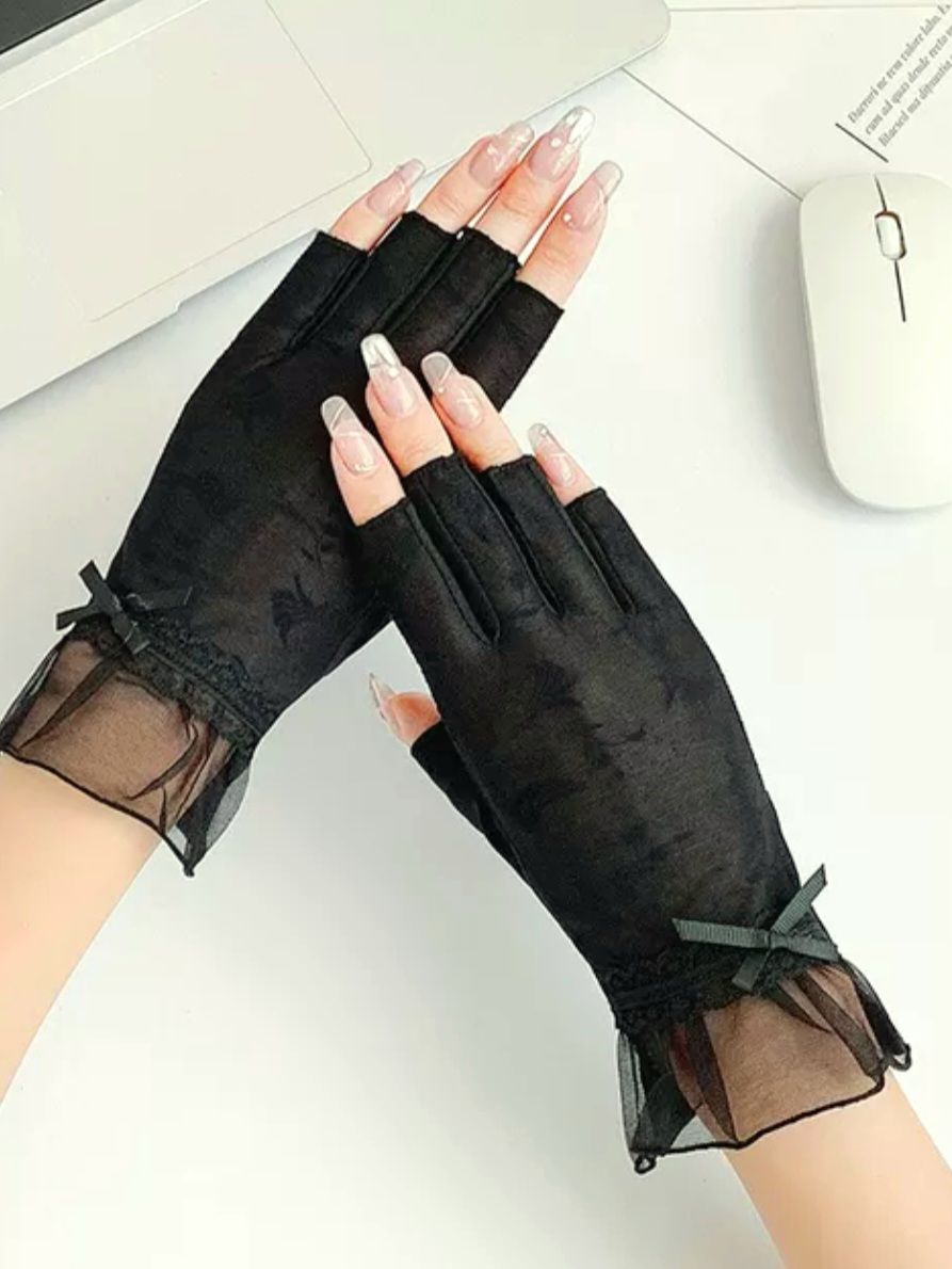 Siyah  Yarım Parmak Dantel  Sürüş Eldiveni