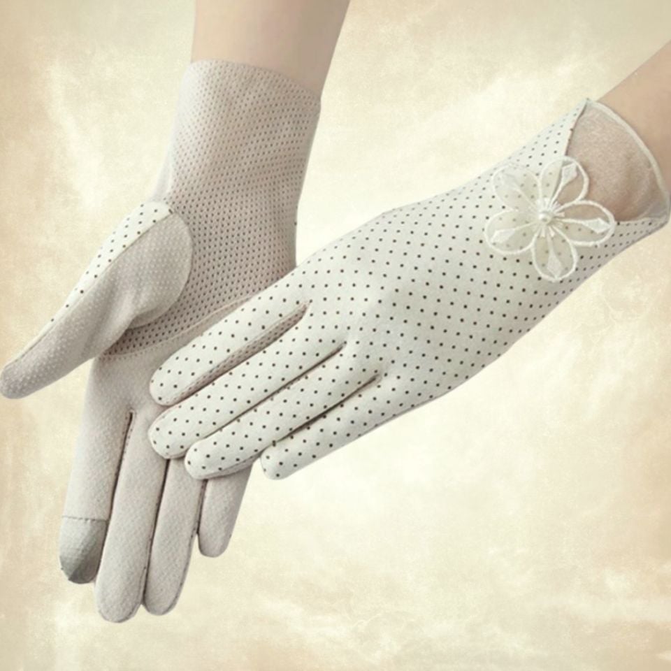 Krem Pamuklu Kumaş Bilek Boy Sürüş Eldiveni