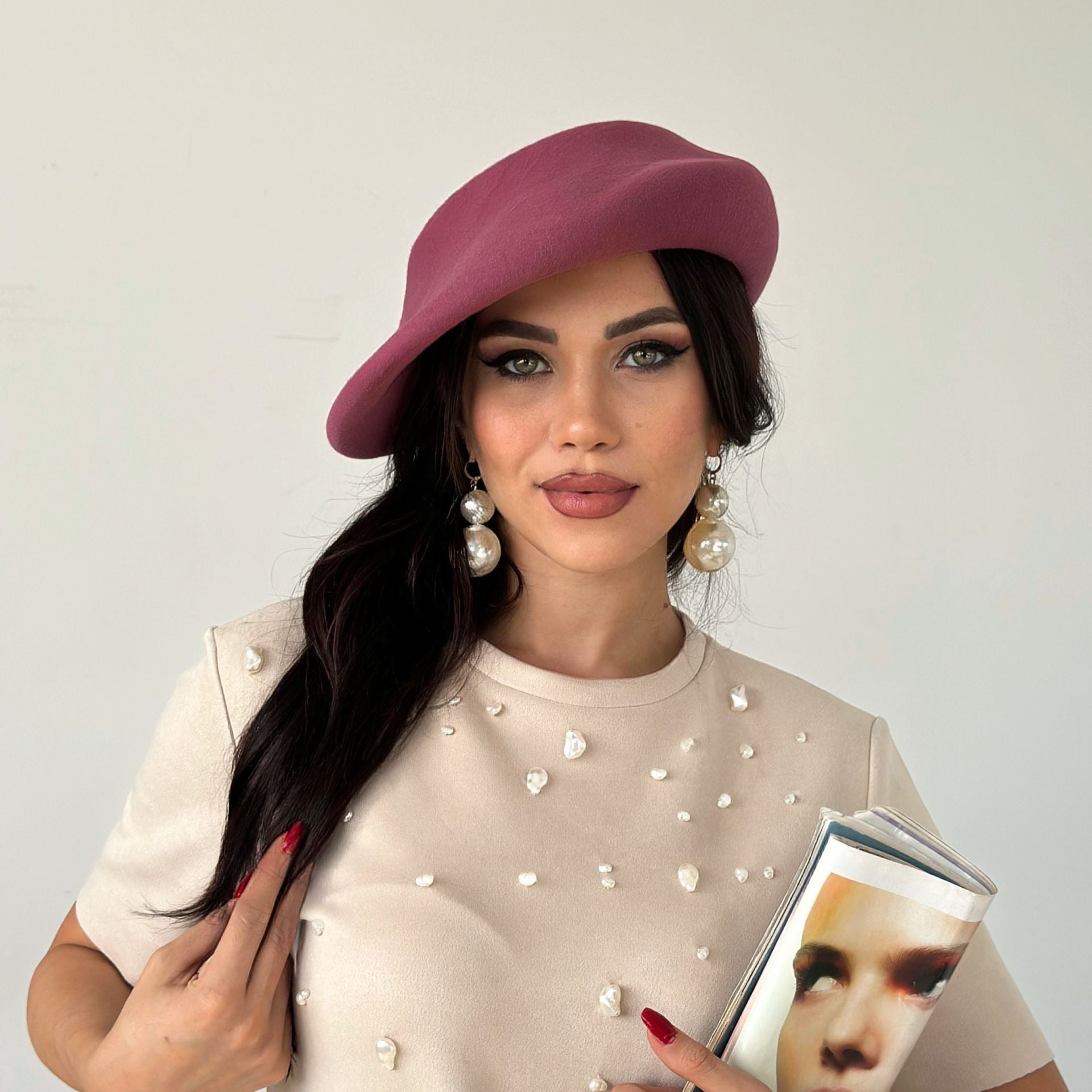 Astrid  Gül Kurusu Pembe Renk Derby Şapka 32 cm