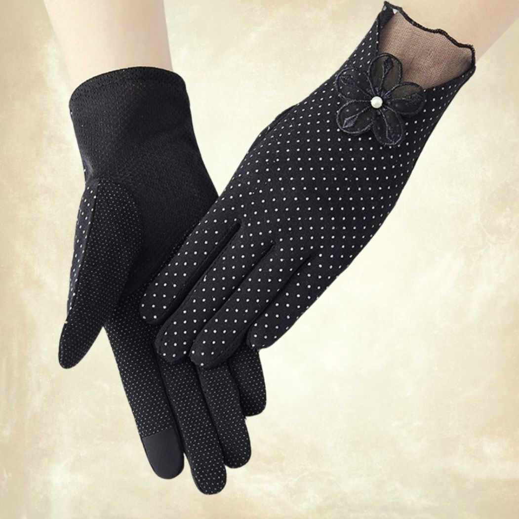Siyah Beyaz Puantiyeli  Sürüş Eldiveni