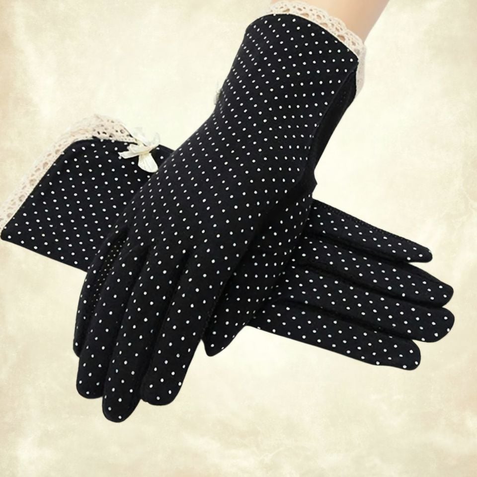 Siyah Beyaz Puantiyeli Pamuklu Sürüş Eldiveni