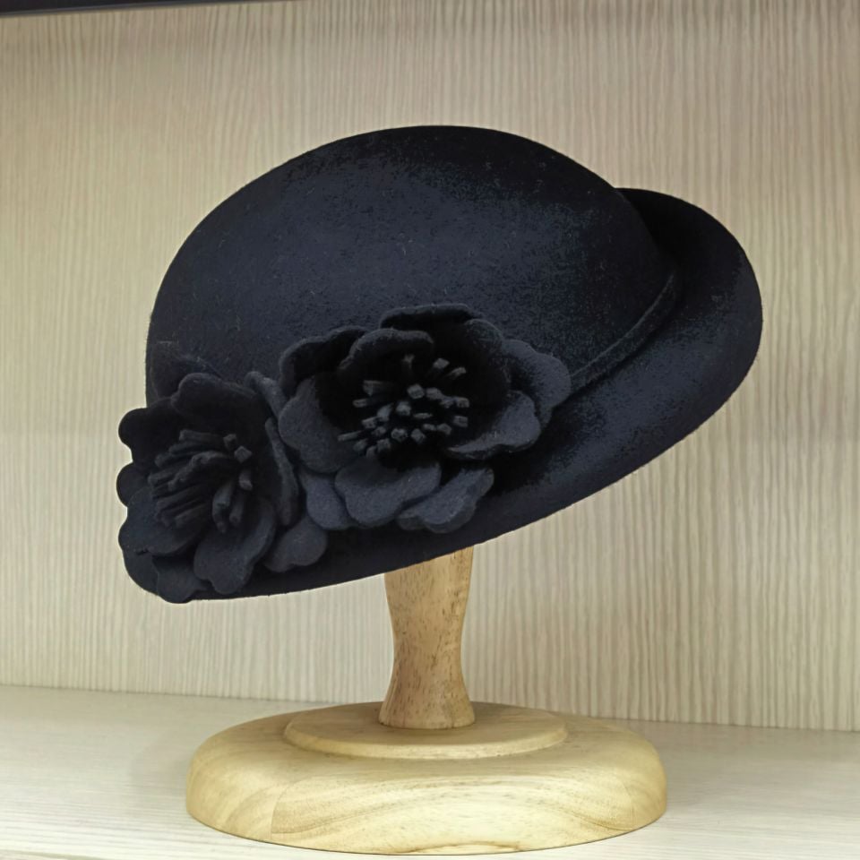 Chloe Siyah Renk Çiçekli Şapka