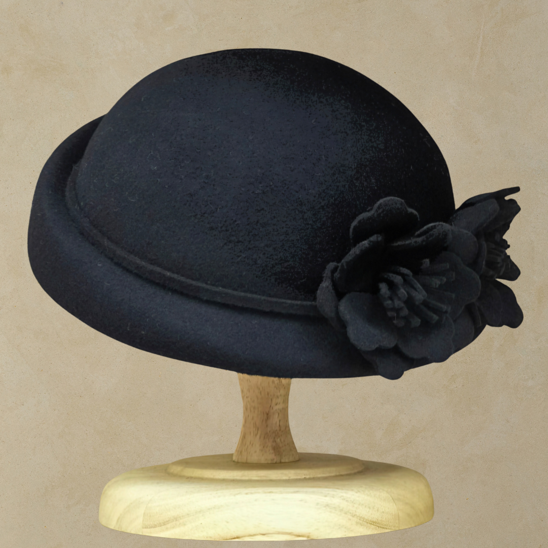 Chloe Siyah Renk Çiçekli Şapka