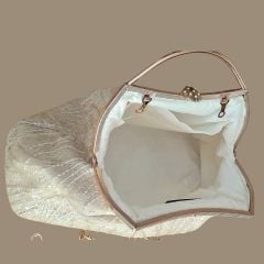 Antik Model Krem Renk Brode  Dantel Kumaş Tasarım  Çanta