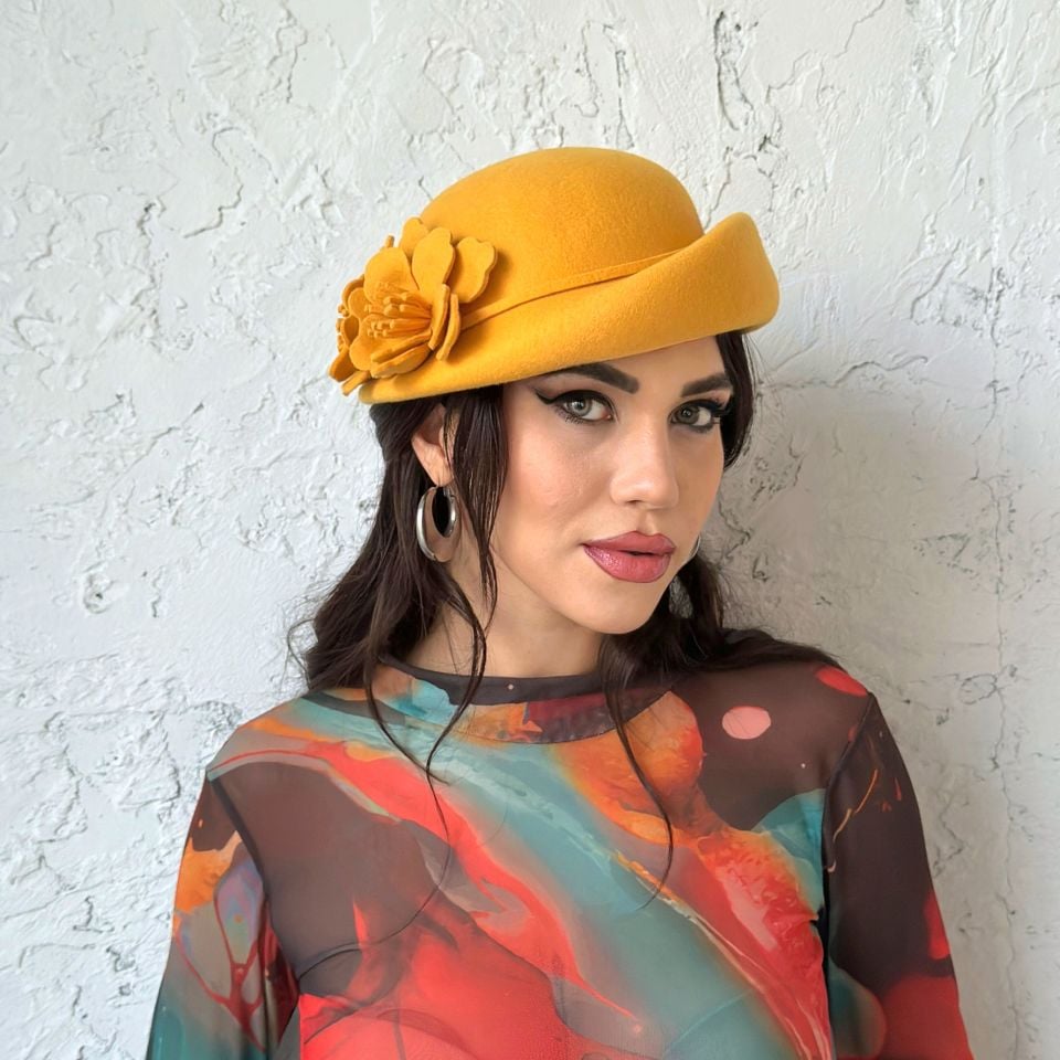 Chloe Zencefil  Sarı Renk Çiçekli  Şapka