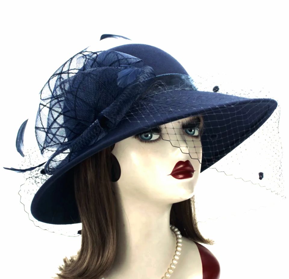Gemma Lacivert Renk Derby Şapka Tül Peçeli