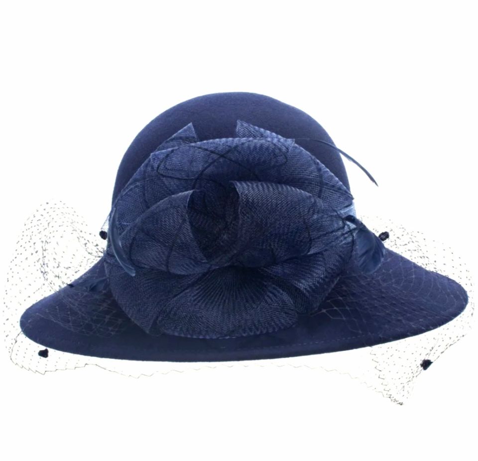 Gemma Lacivert Renk Derby Şapka Tül Peçeli