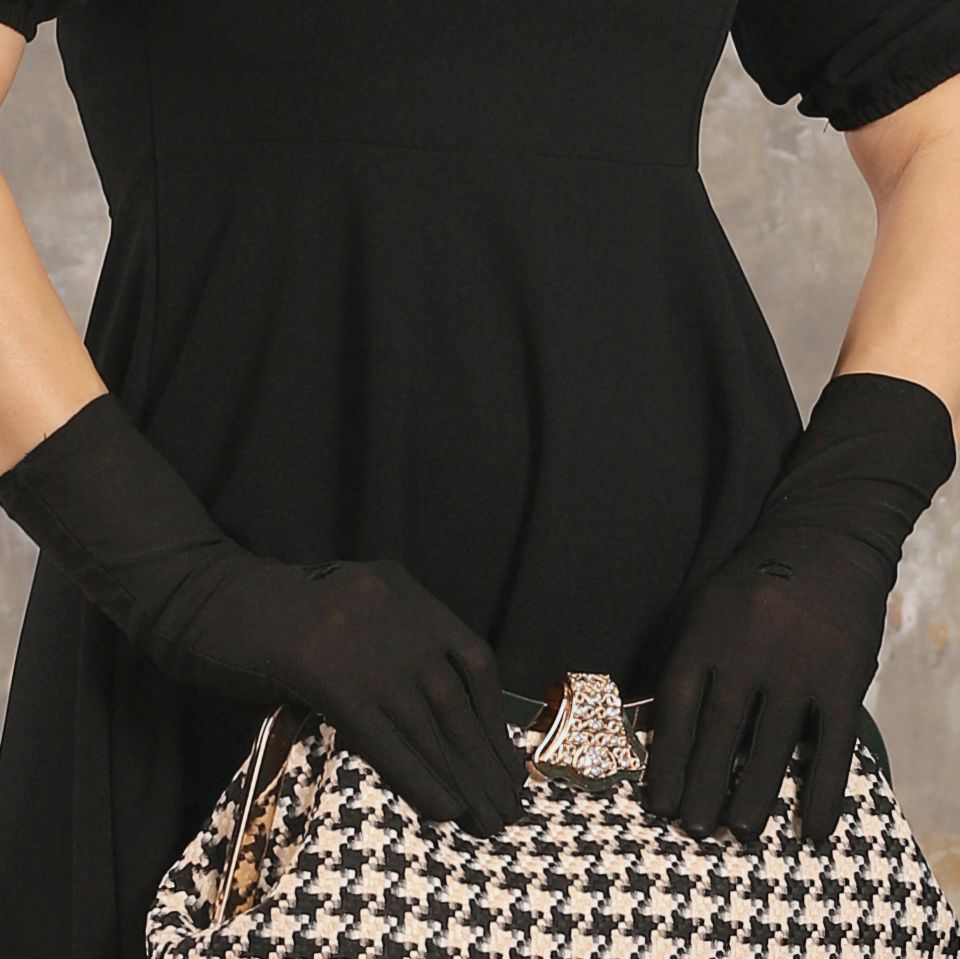 Leydi Siyah Renk Polly Coton Eldiven 30 cm