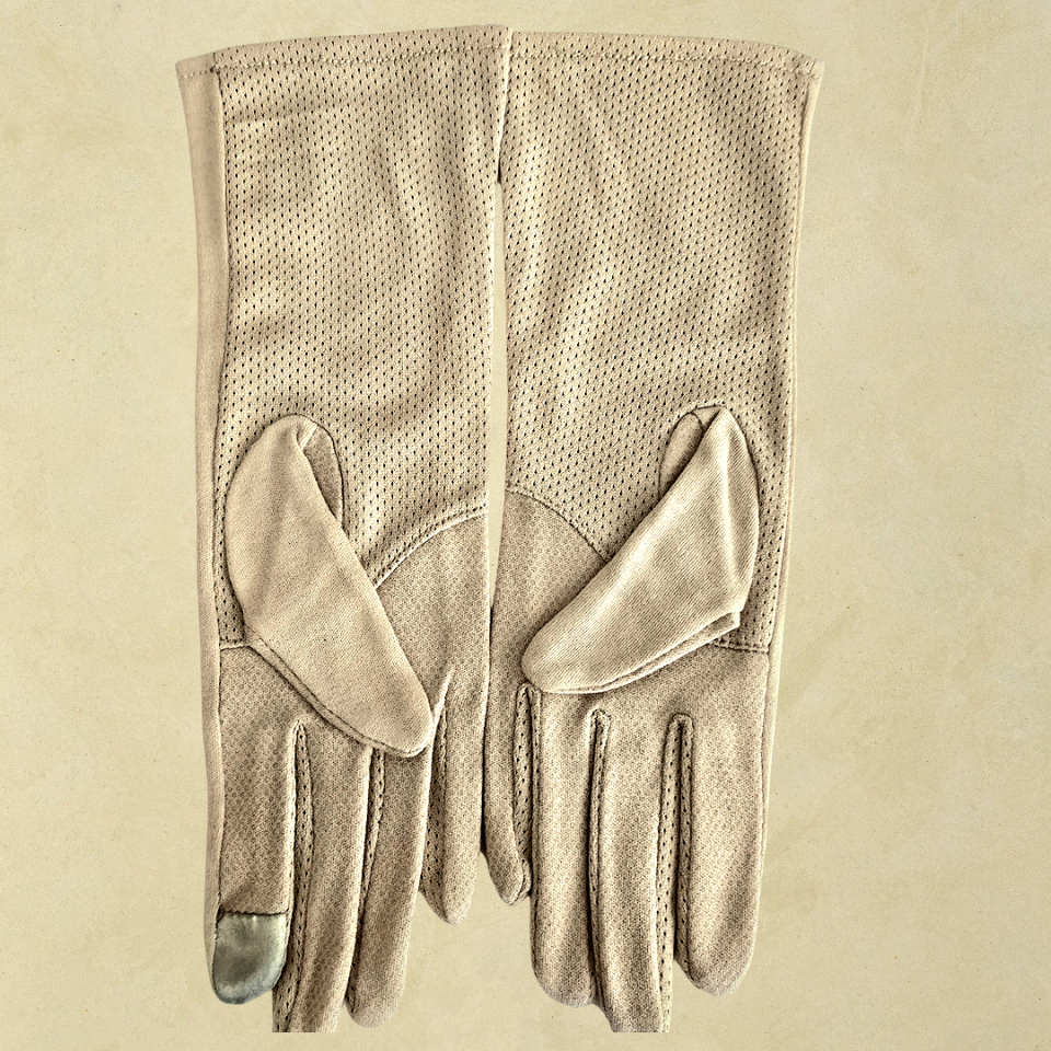 Bej Bilek Boy Üstü Pamuklu Kumaş Sürüş Eldiveni