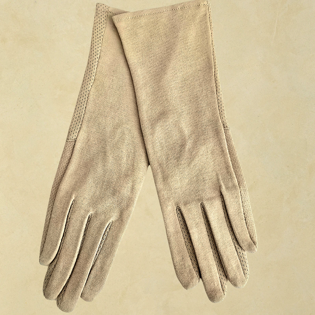 Bej Bilek Boy Üstü Pamuklu Kumaş Sürüş Eldiveni