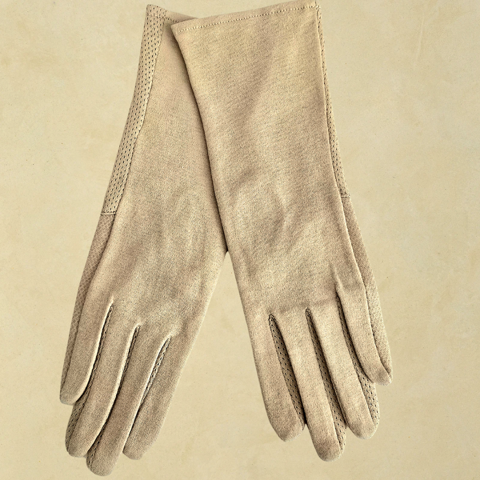 Bej Renk Bilek Boy Üstü Pamuklu Kumaş Sürüş Eldiveni