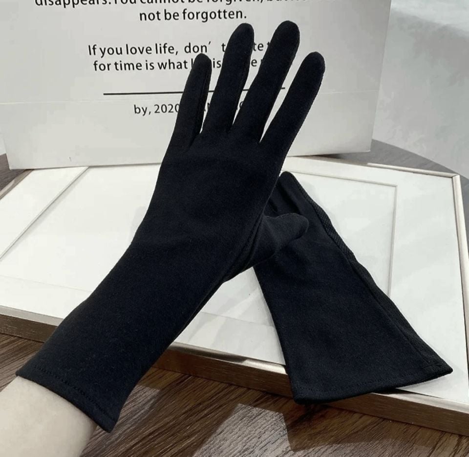 Siyah Bilek Boy Üstü Pamuklu Kumaş Sürüş Eldiveni