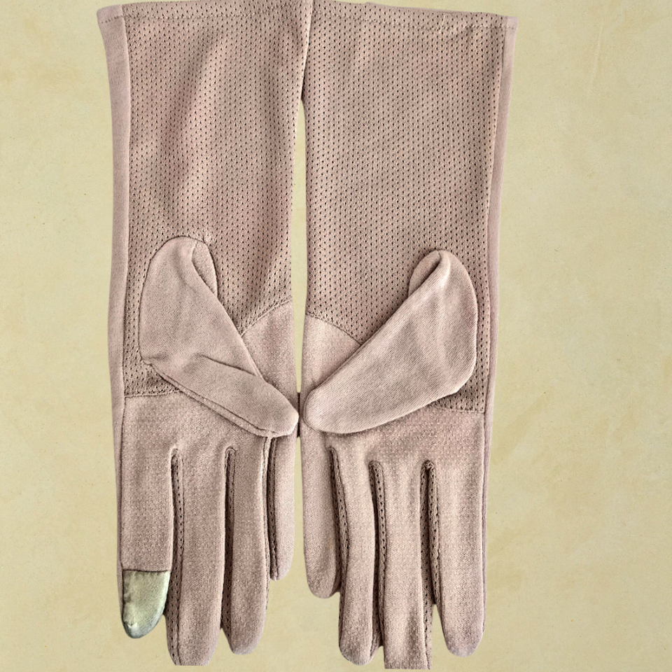 Gül Kurusu Pembe Renk Bilek Boy Üstü Pamuklu Kumaş Sürüş Eldiveni