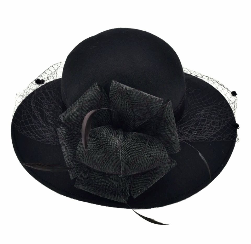 Gemma Siyah Renk Derby Şapka Tül peçeli