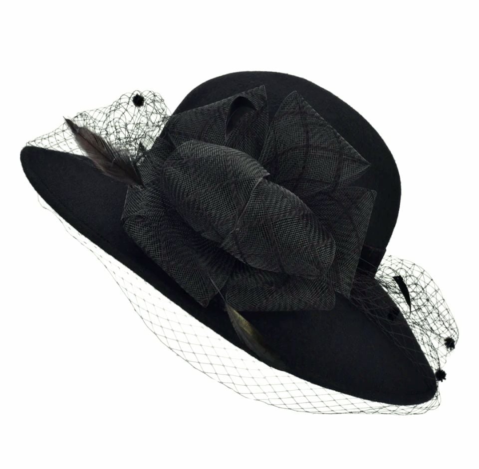Gemma Siyah Renk Derby Şapka Tül peçeli