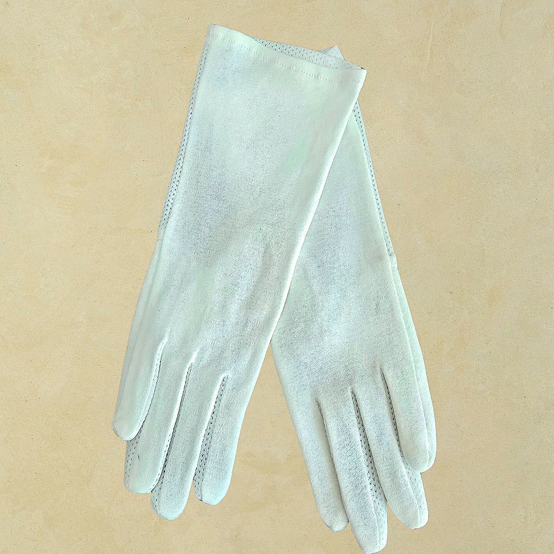 Beyaz Renk Bilek Üstü Boy Pamuklu Kumaş Sürüş Eldiveni