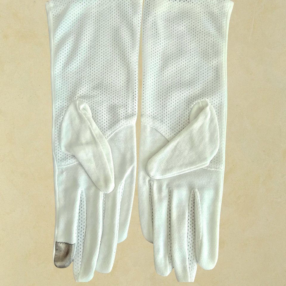Beyaz Bilek Üstü Boy Pamuklu Kumaş Sürüş Eldiveni