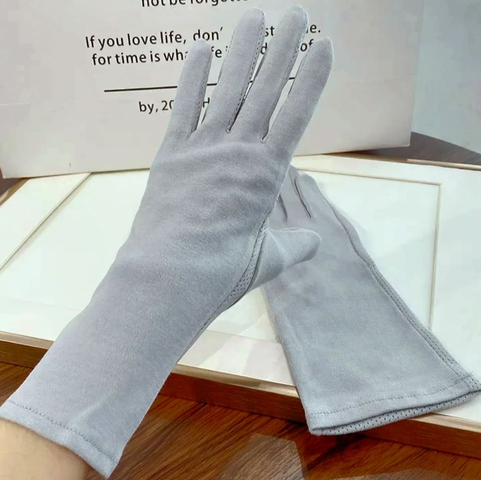 Gri Bilek Boy Üstü Pamuklu Kumaş Sürüş Eldiveni