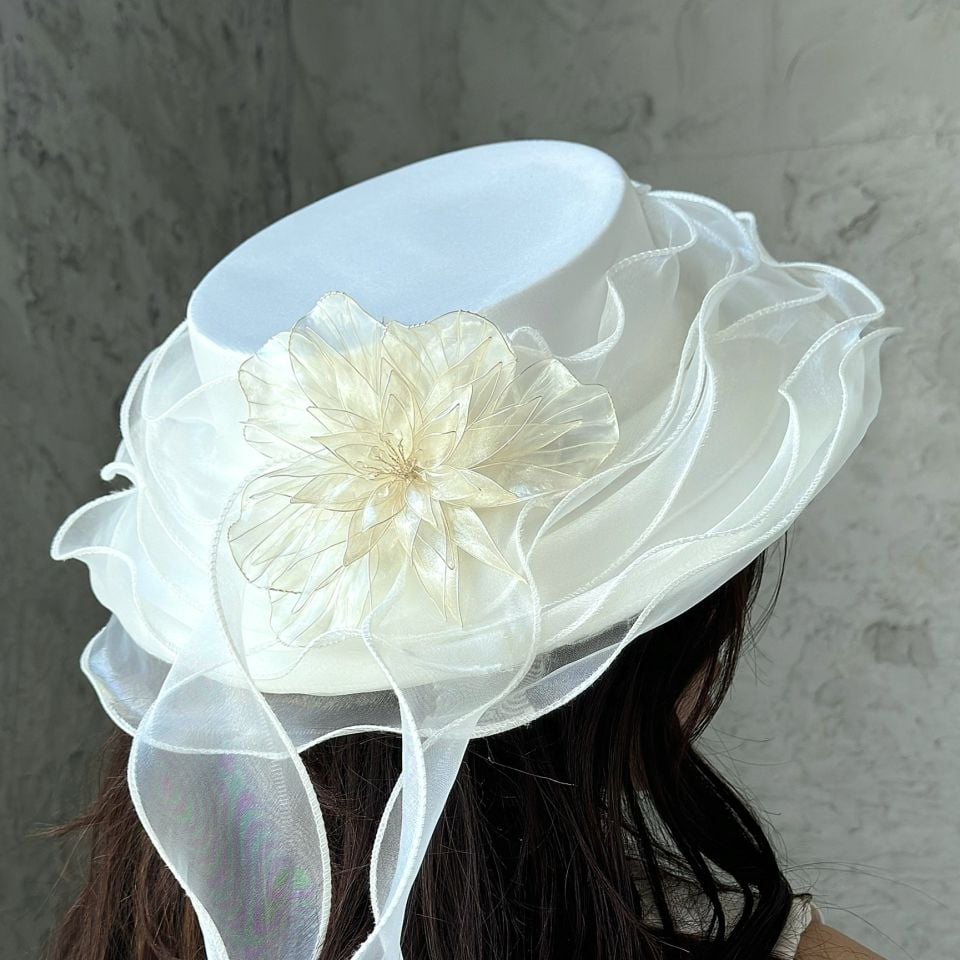 Adel J  İnci Beyaz Vualet Şapka  35 cm