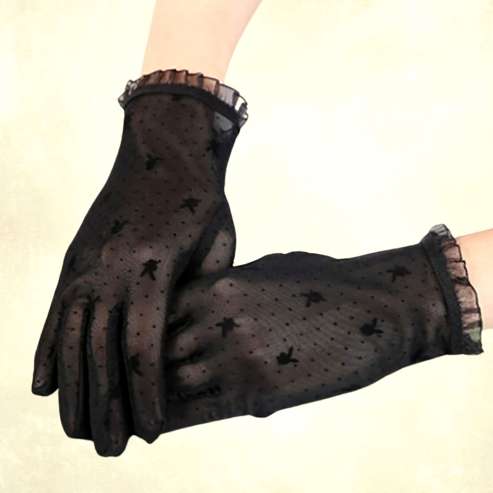 Barones Siyah Desenli Dantel Eldiven