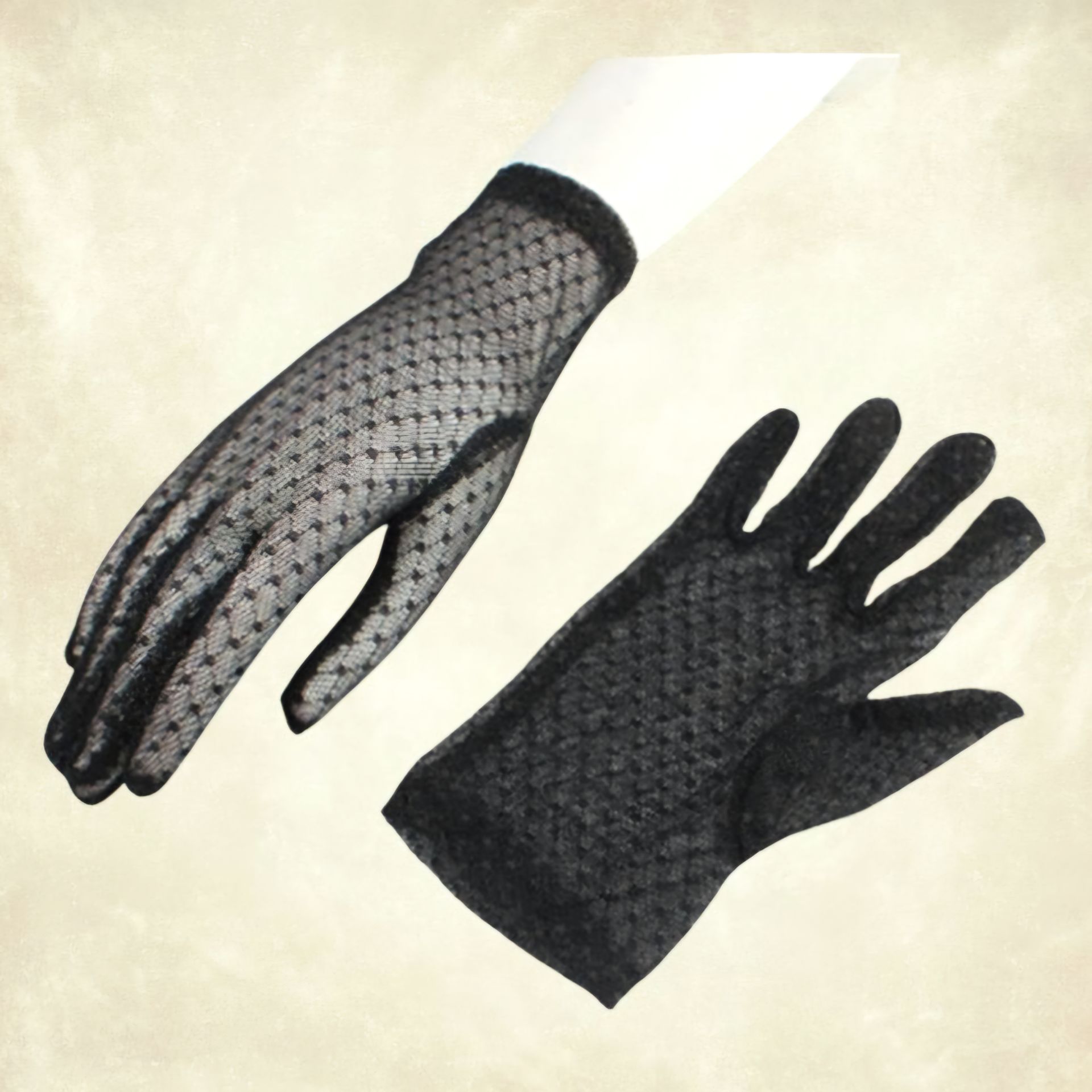 Barones Siyah Renk Desenli Dantel Eldiven