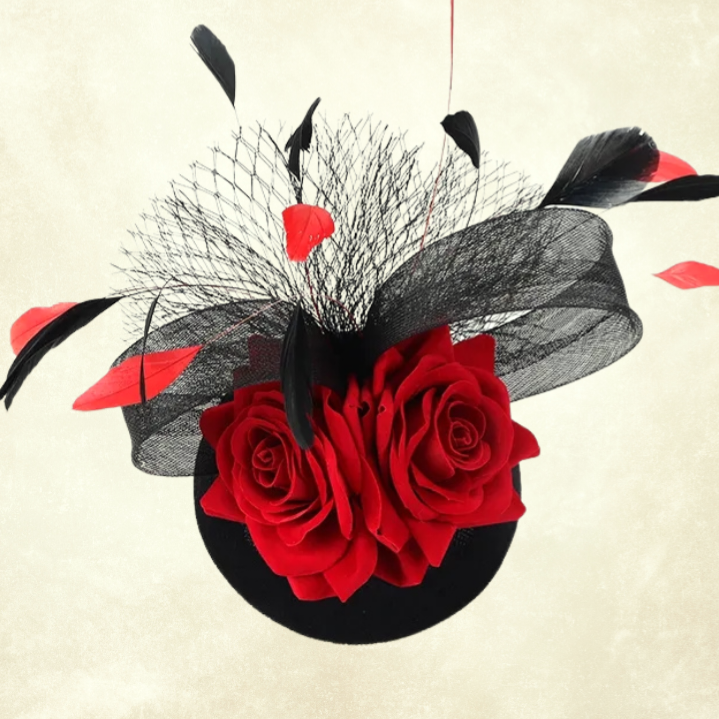 Rose Siyah Kırmızı Renk Vualet Şapka