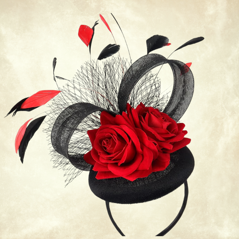 Rose Siyah Kırmızı Renk Vualet Şapka