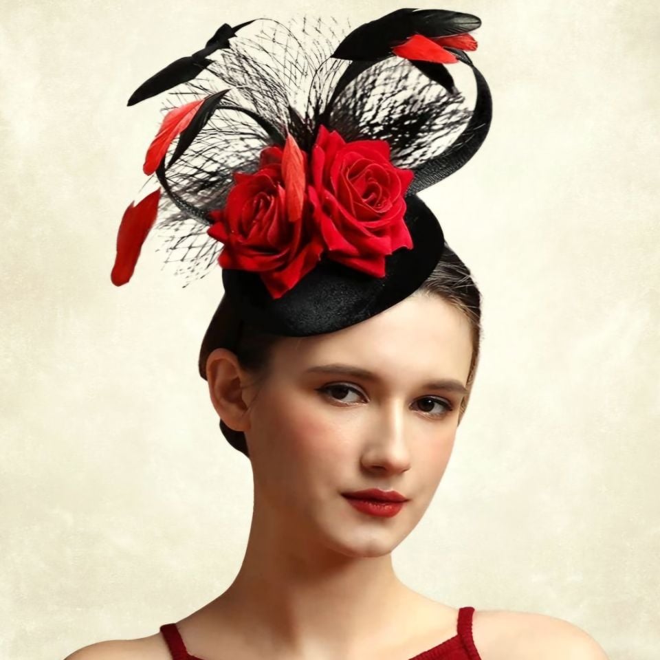 Rose Siyah Kırmızı Renk Vualet Şapka
