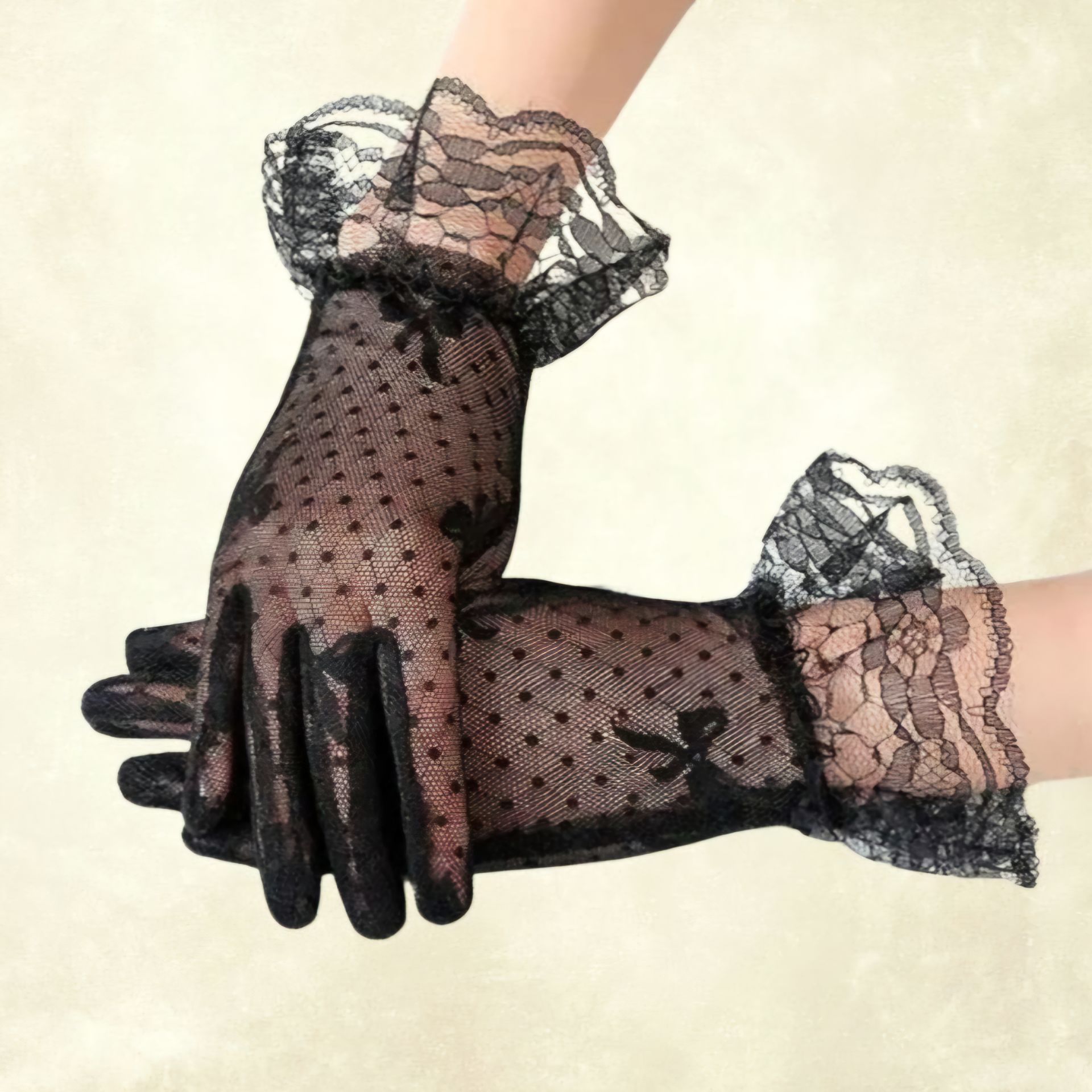 Barones Siyah Renk Desenli Dantel Eldiven