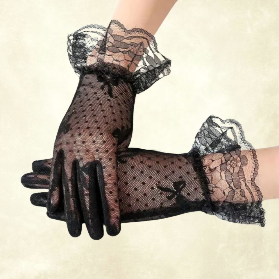 Barones Siyah Renk Desenli Dantel Eldiven