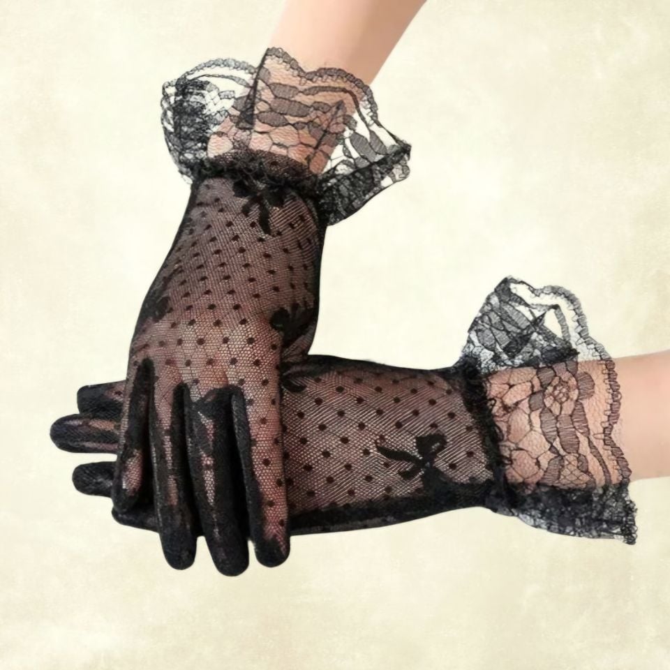 Barones Siyah Renk Desenli Dantel Eldiven