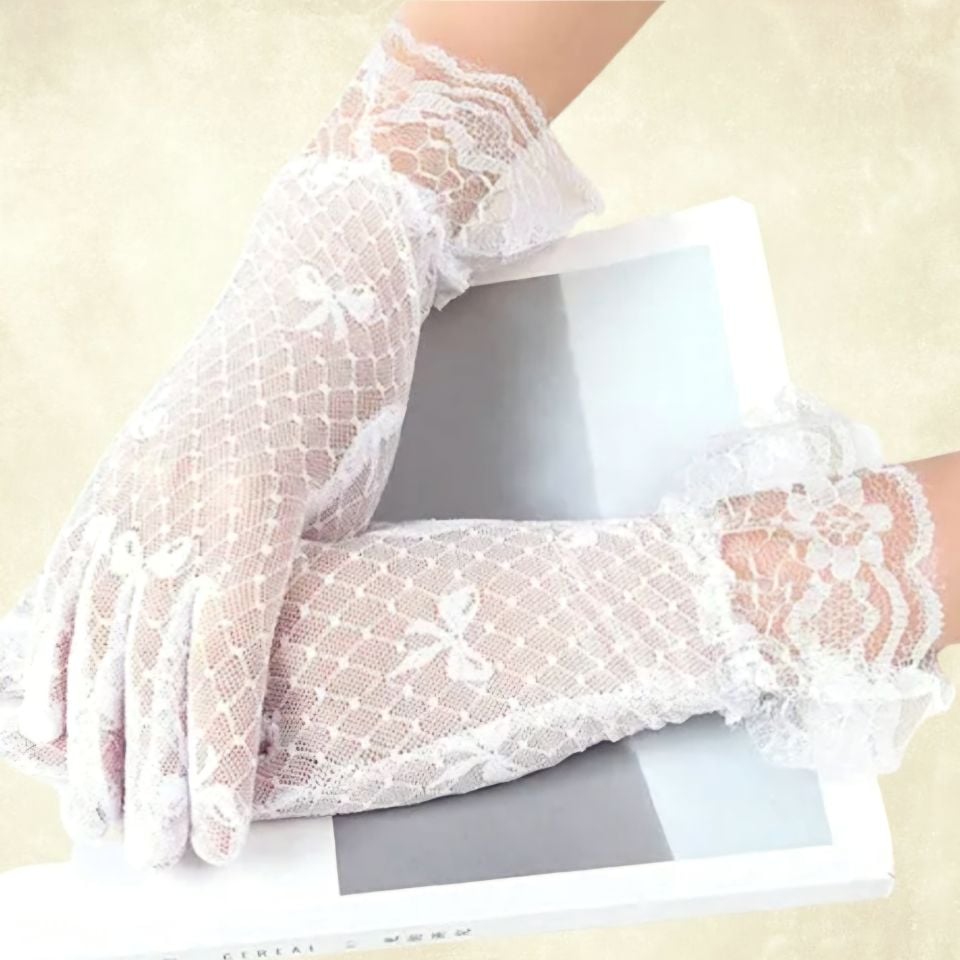 Barones Beyaz Renk Desenli Dantel Eldiven