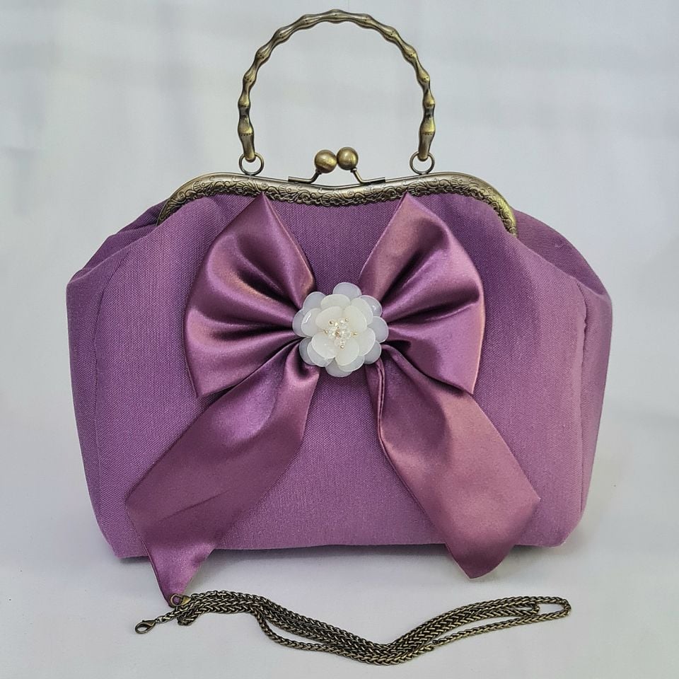 Orkide Model  Lavanta Renk Kumaş Tasarım Çanta