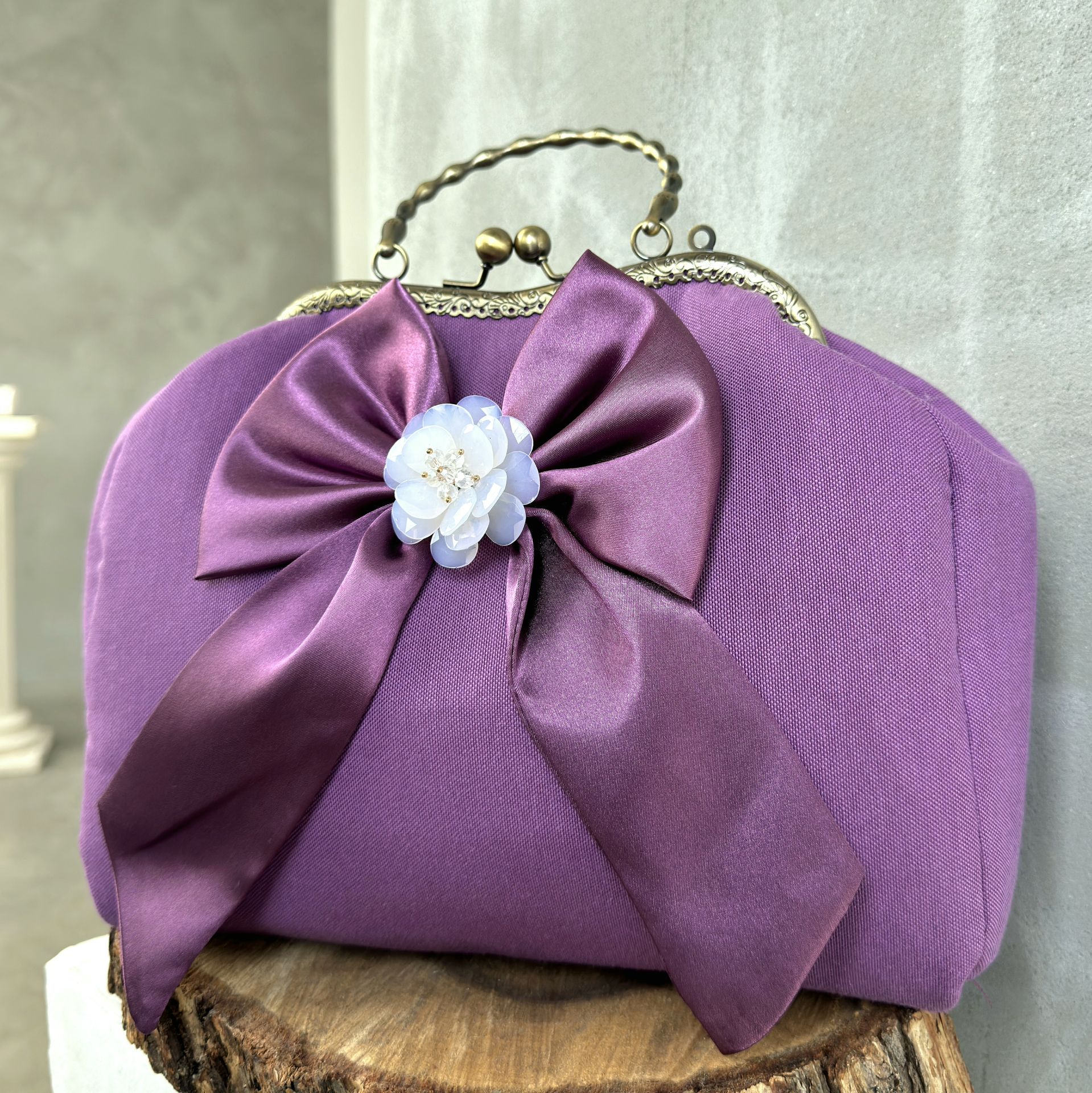 Orkide Model  Lavanta Renk Kumaş Tasarım Çanta