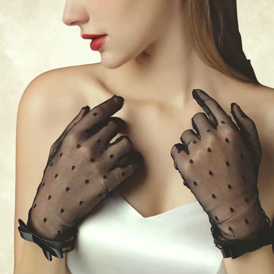 Barones Siyah Renk Biyeli Dantel Eldiven