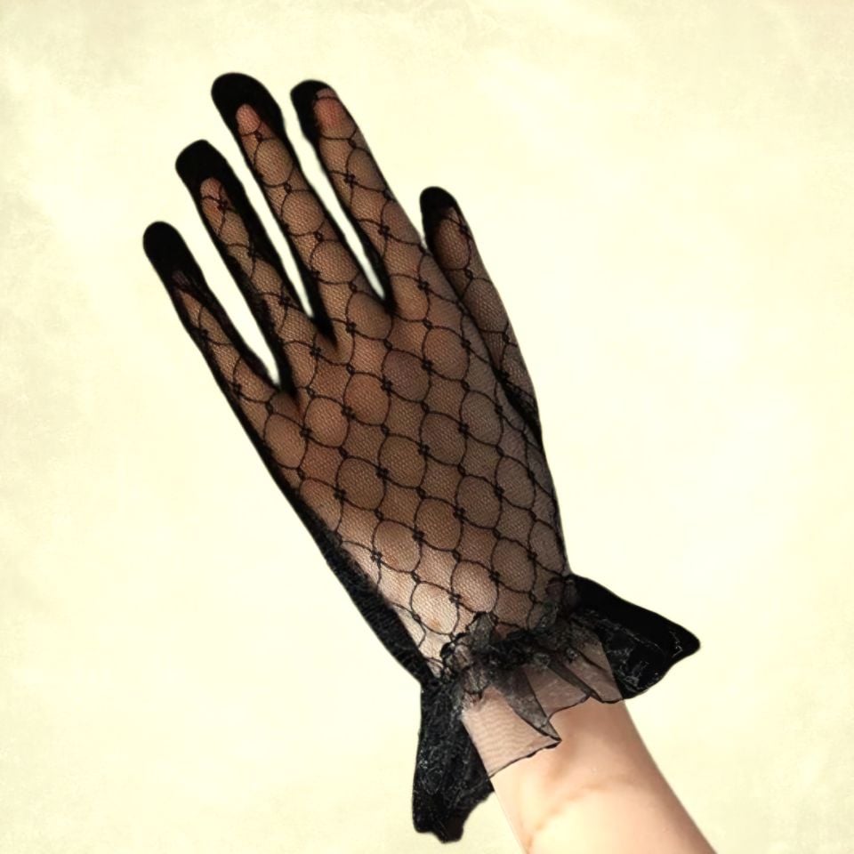 Barones Siyah Renk Petek Dantel Eldiven