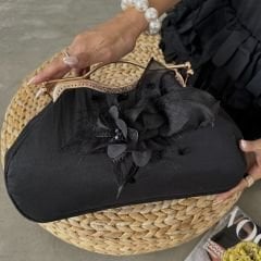 Orkide Model Antik  Siyah Renk Kumaş Çanta