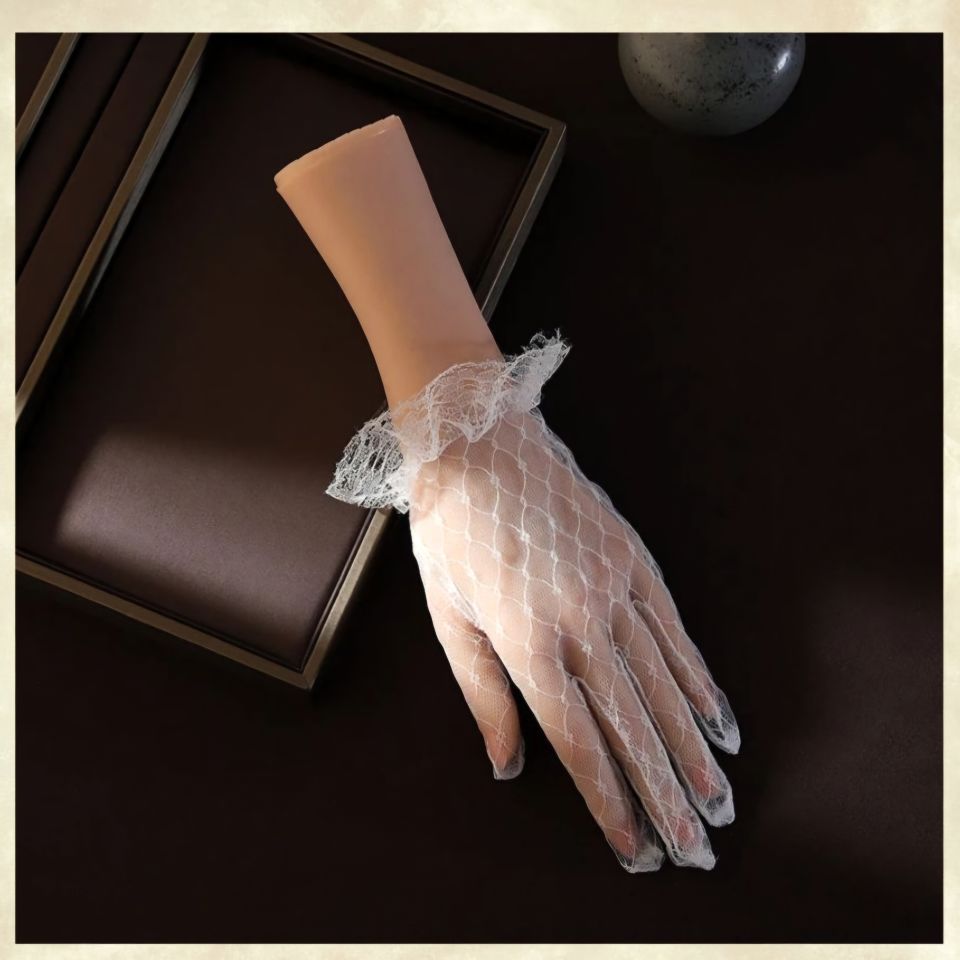 Barones İnci  Beyaz Renk Petek Dantel Eldiven