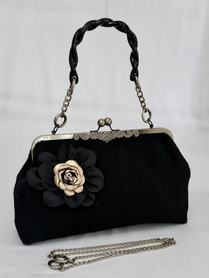 Orkide Model Siyah Renk Kumaş Tasarım Çanta