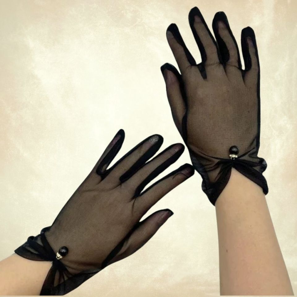 Leydi Siyah Organze İncili Eldiven