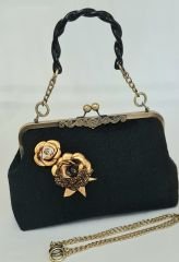 Orkide Model Siyah Renk Kumaş Tasarım Çanta