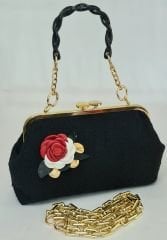 Orkide Model Siyah Renk  Kumaş Tasarım Çanta