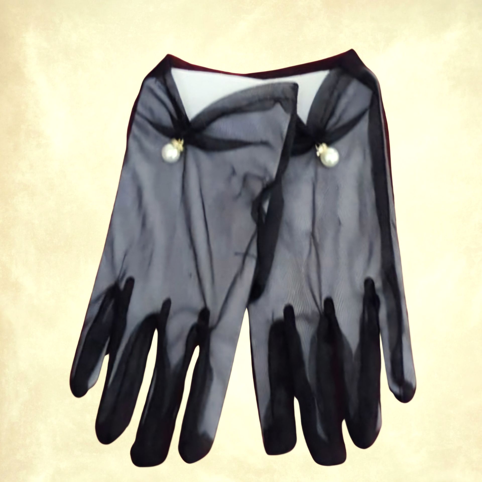 Leydi Siyah Organze Beyaz İncili Eldiven