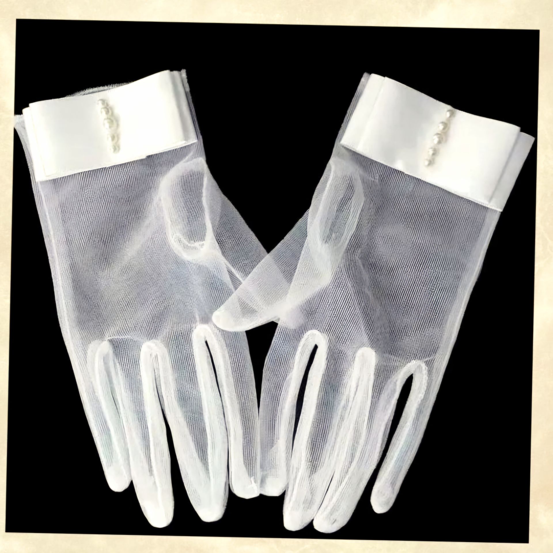 Düşes  İnci Beyaz İncili Saten Organze Eldiven