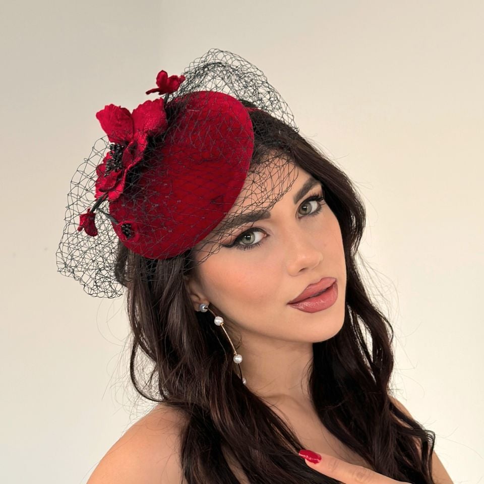 Holly Şarap Bordo Renk  Vualet Şapka